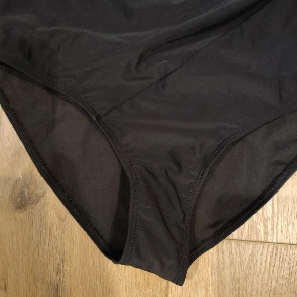 Black Twist Front Runched One Piece Swimsuit Women's LG Adjustable Straps - Picture 6 of 8